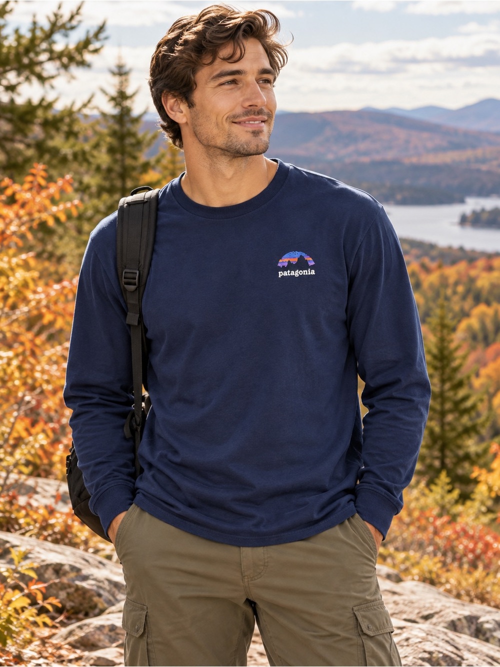 Patagonia Responsibili-Tee Navy Long Sleeve Graphic Shirt |Large|